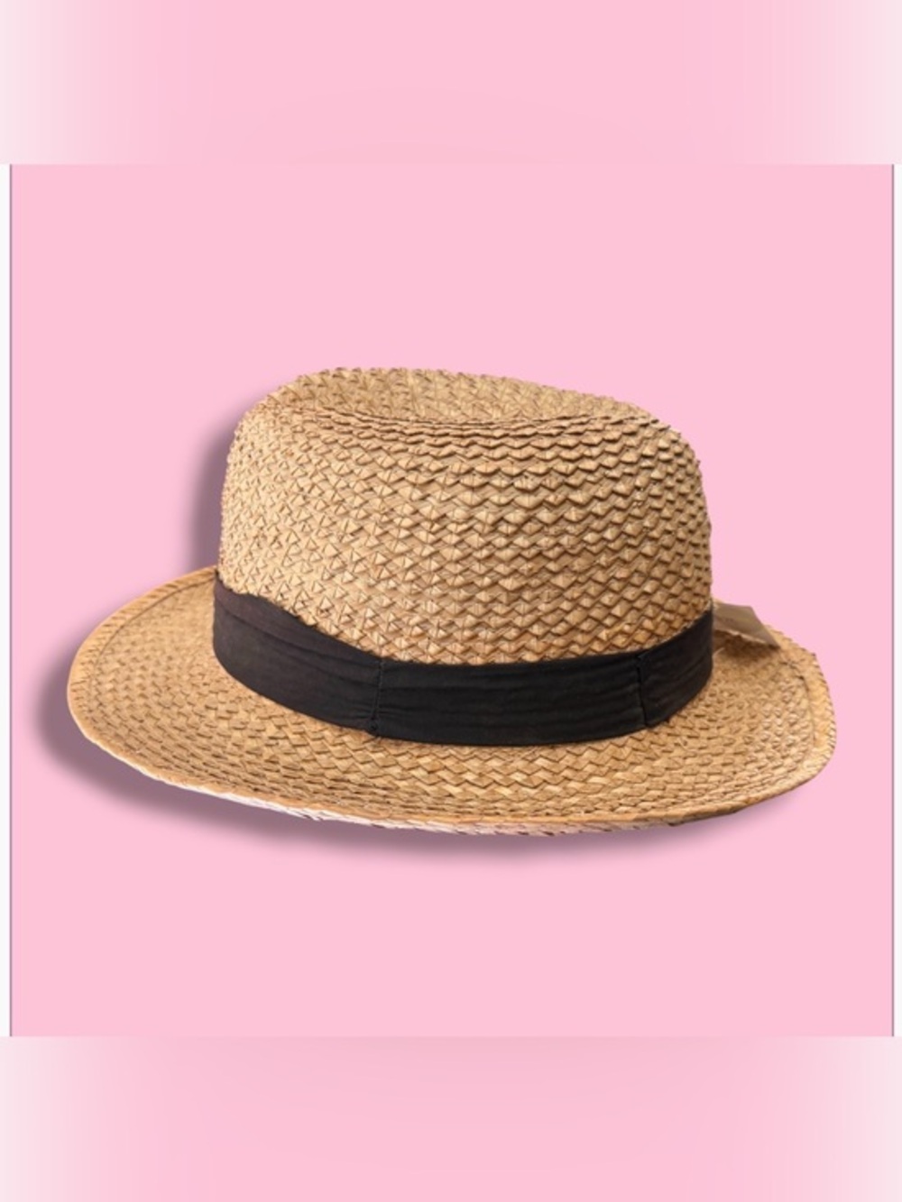 Straw Fedora Hat with Black Band